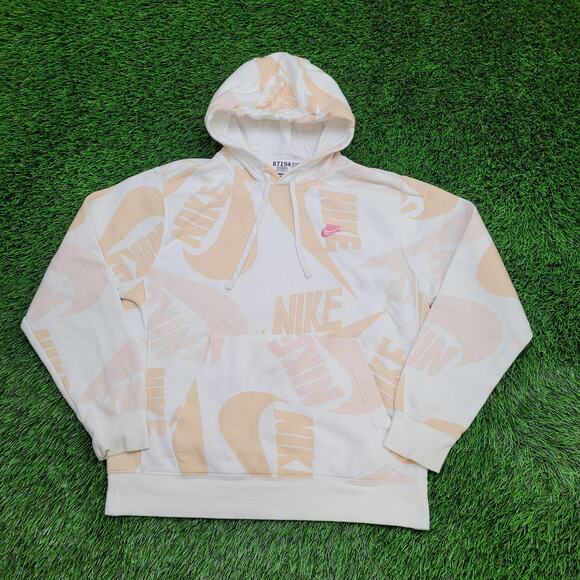 NIKE AOP Hoodie Small 21x24 White Beige - Picture 1 of 16